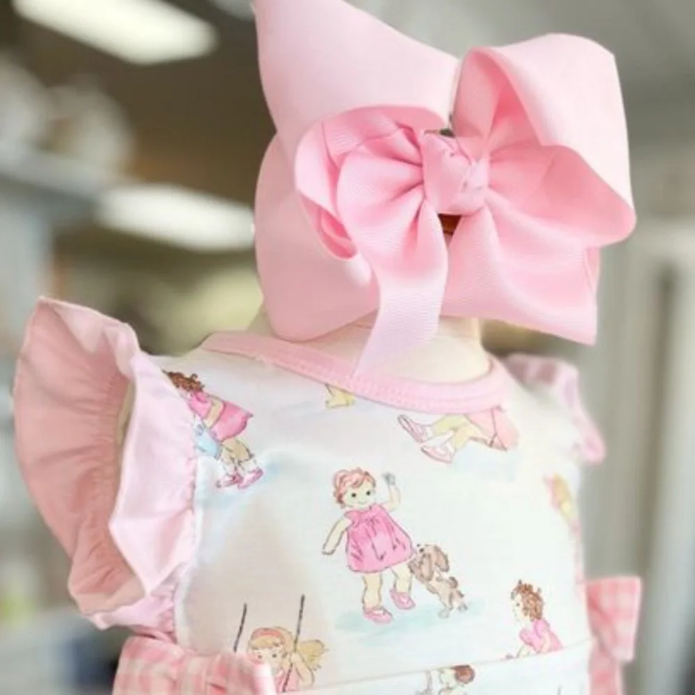 Luxury Pink Gingham Side Tie Bloomer Set Romper Playful Doll Print Play Date